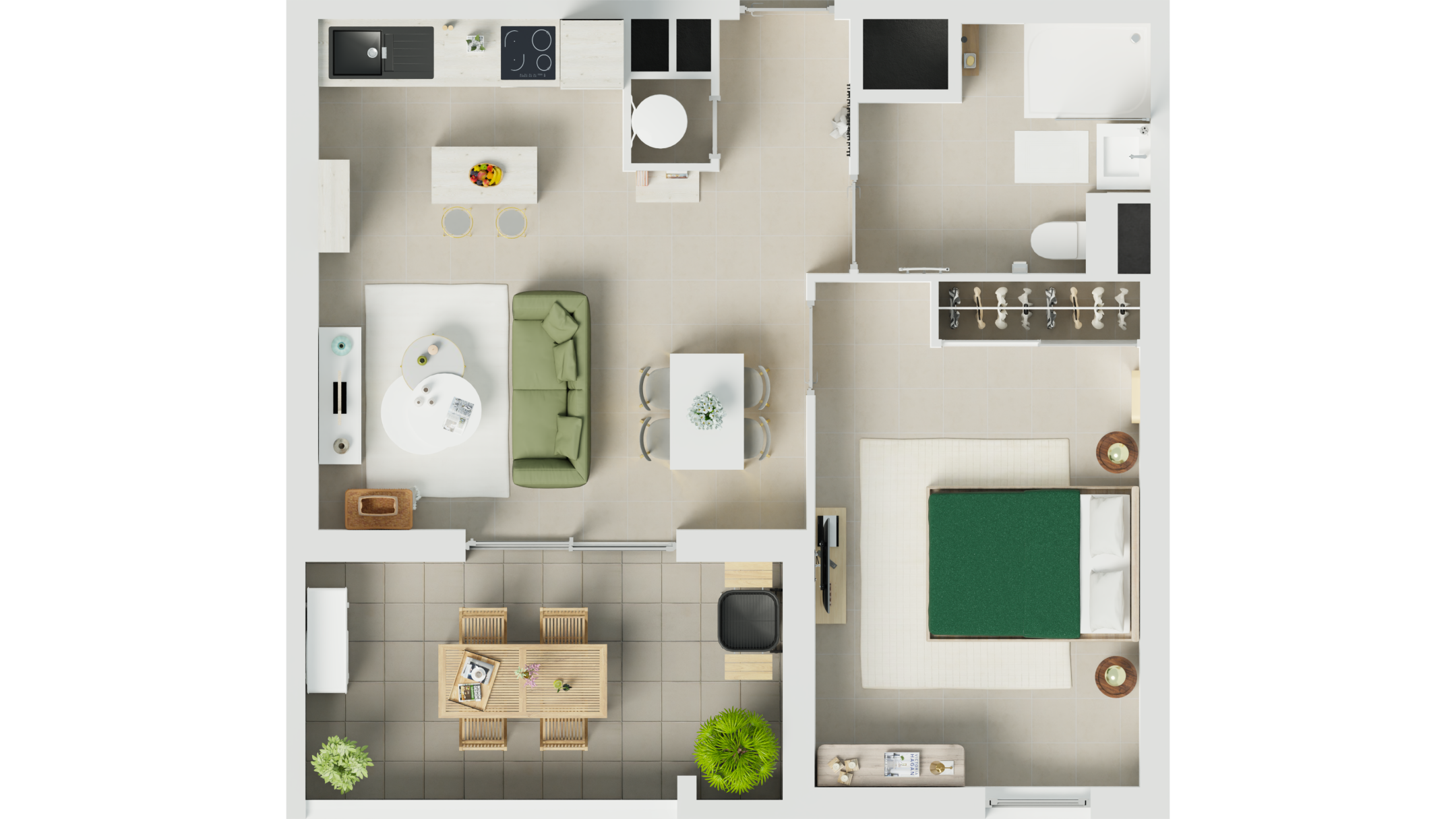 Plan 3D d’un appartement T2