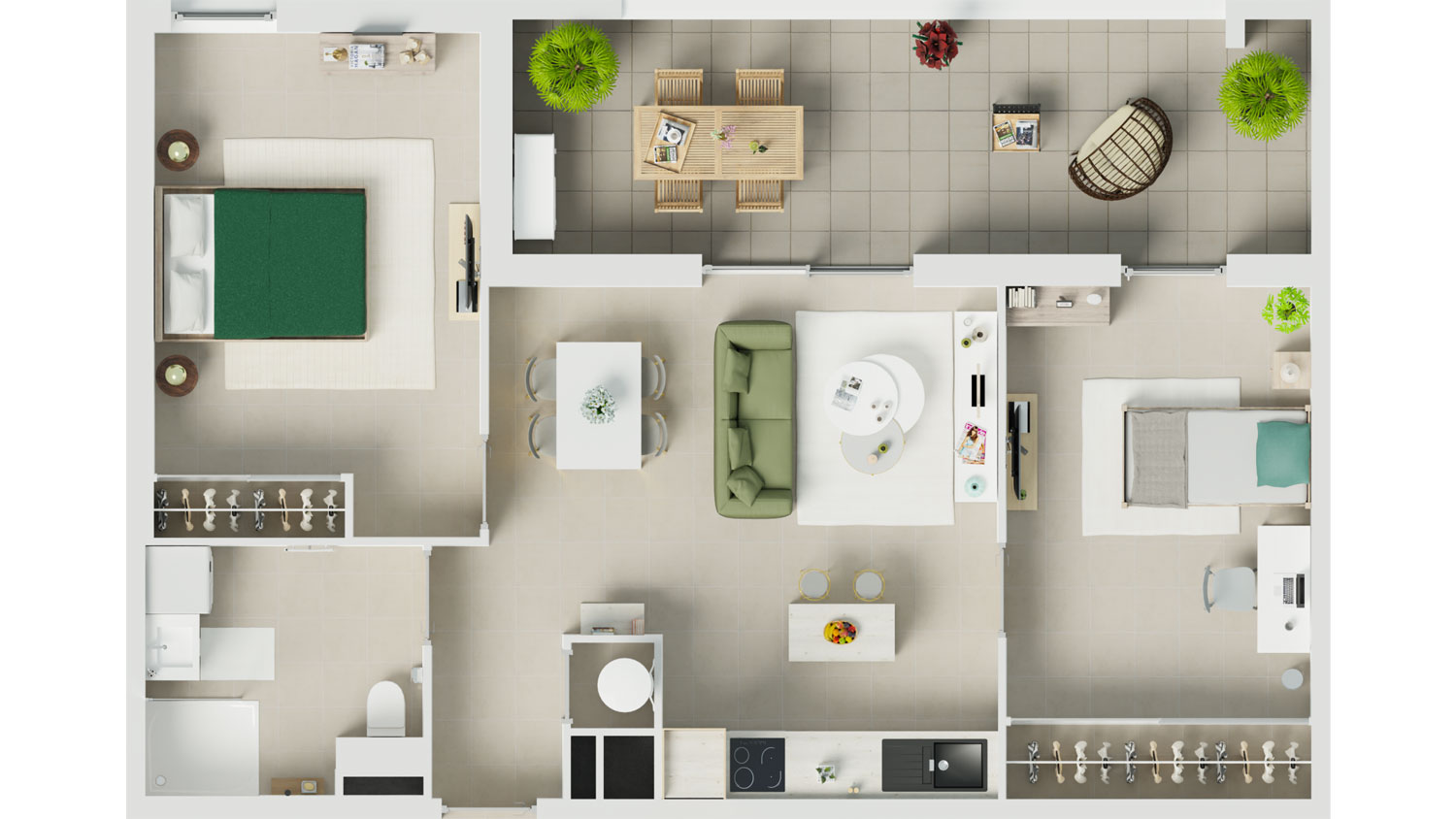 Plan 3D d’un appartement T3
