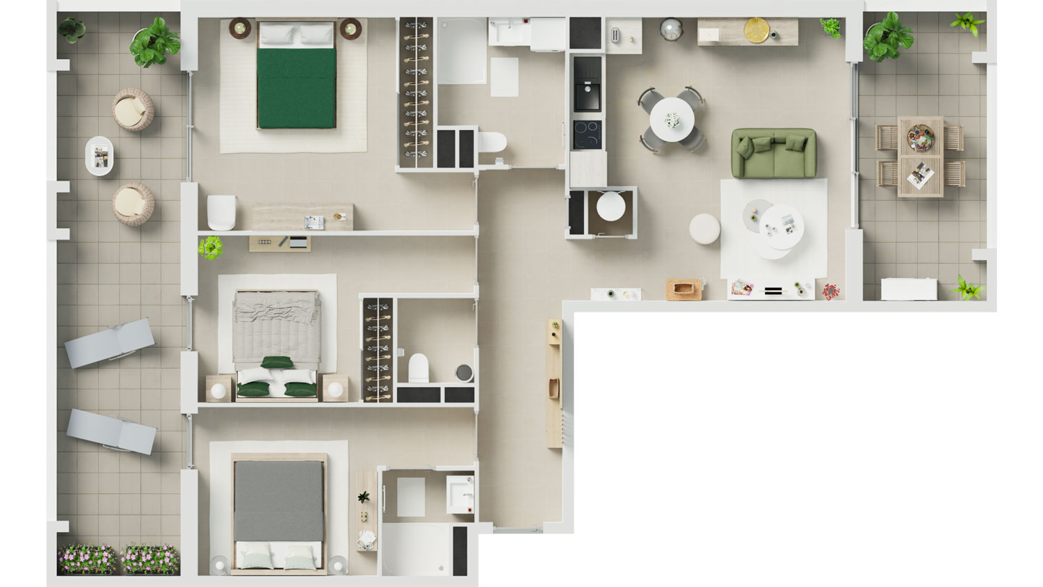 Plan 3D d’un appartement T4